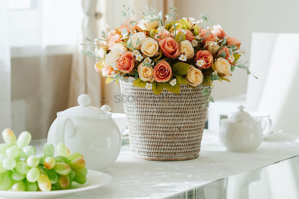 Similar – Image, Stock Photo Glass vase with colorful flowers on table