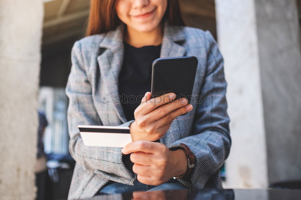 Similar – Image, Stock Photo Asian young woman texting message with phone