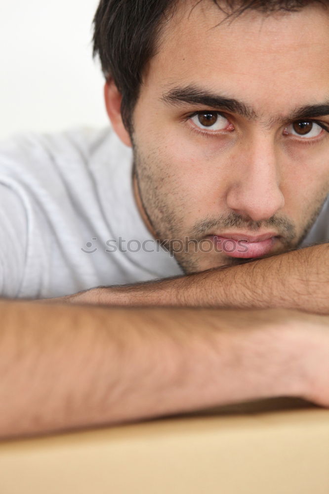 Image, Stock Photo Young man with bunch of flowers in hands
