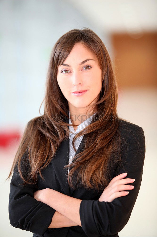 Similar – Young smiling woman in suit posing