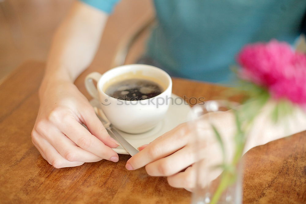 Similar – Image, Stock Photo One people holding a cup of coffee or soluble cereals