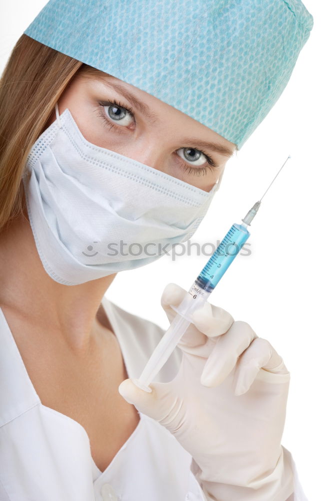 Similar – Image, Stock Photo Female doctor with face mask, protective gloves and lab coat