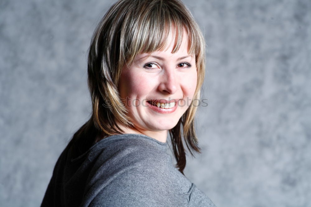 Similar – Side portrait of beautiful freckled blonde woman smiling at camera