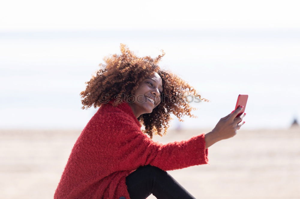 Similar – Image, Stock Photo African young woman taking funny selfie with smartphone