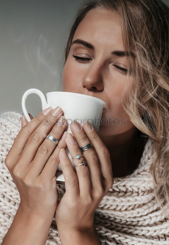 Image, Stock Photo Beautiful model with cup of coffee