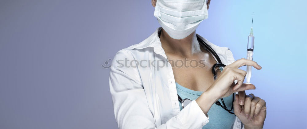 Similar – Image, Stock Photo Female therapist in white robe tying bandana of medical uniform