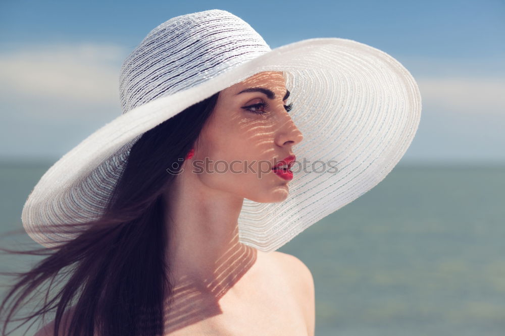 Similar – Image, Stock Photo Summer hat time. Elegant