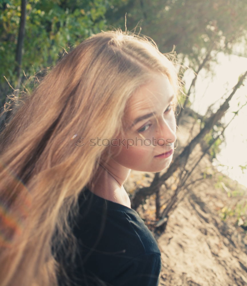 Similar – Image, Stock Photo Young Woman is laughing at the beach