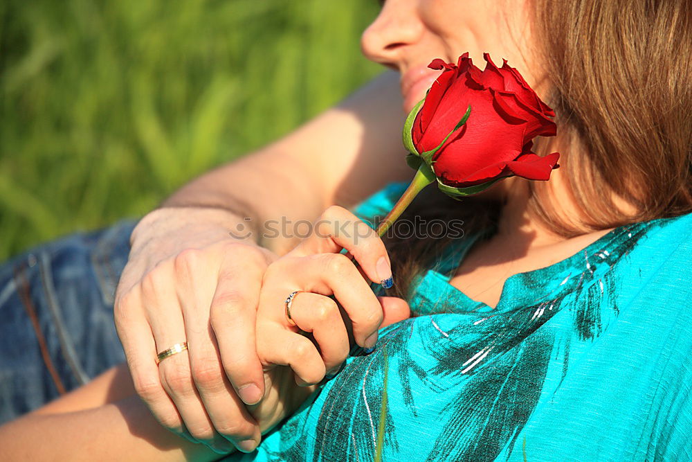 Similar – Image, Stock Photo Bouquet of roses and laughing woman’s face