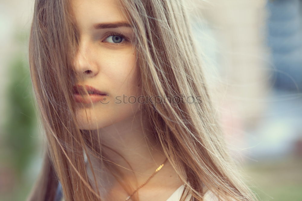 Similar – Image, Stock Photo Happy blonde girl in urban background