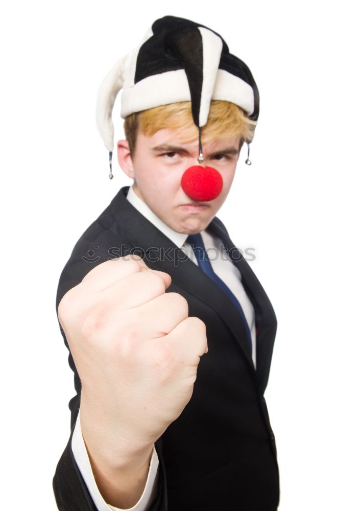 Similar – Man with FFP2 mask and red clown nose