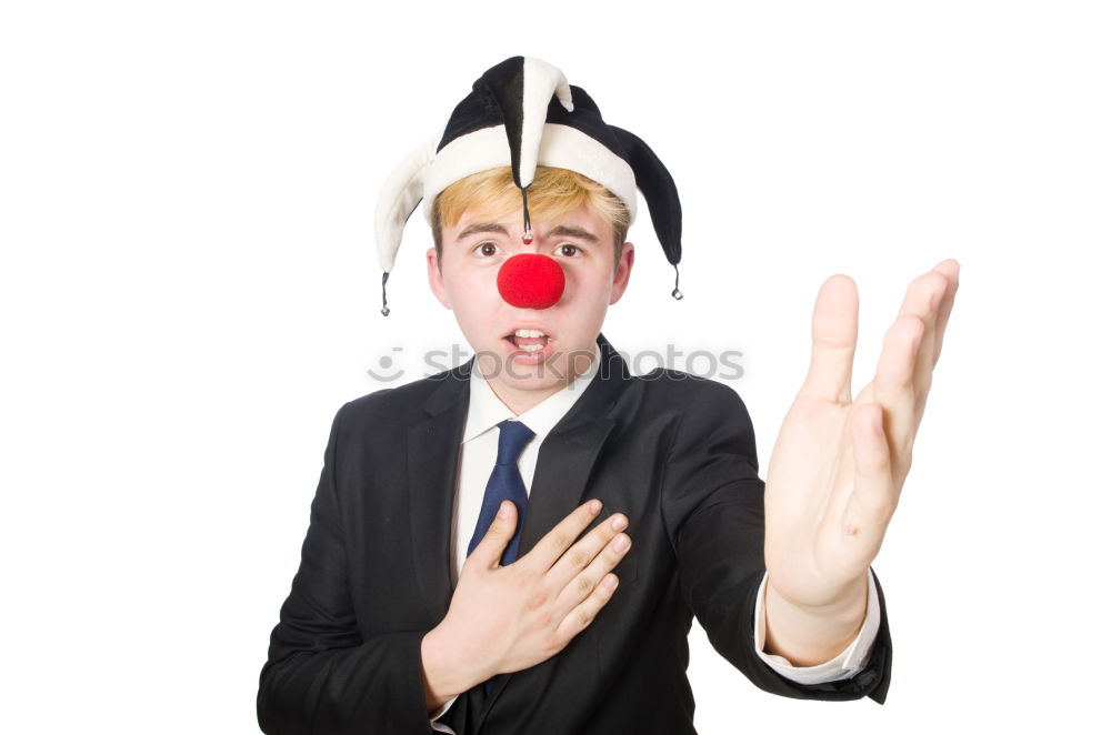 Similar – Man with FFP2 mask and red clown nose