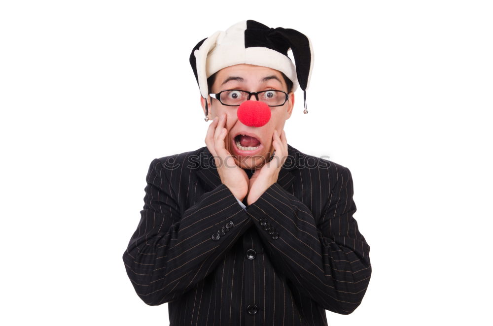 Similar – Man with FFP2 mask and red clown nose