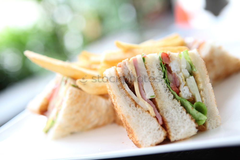 Image, Stock Photo Fresh healthy sandwich with bread, ham and vegetables.