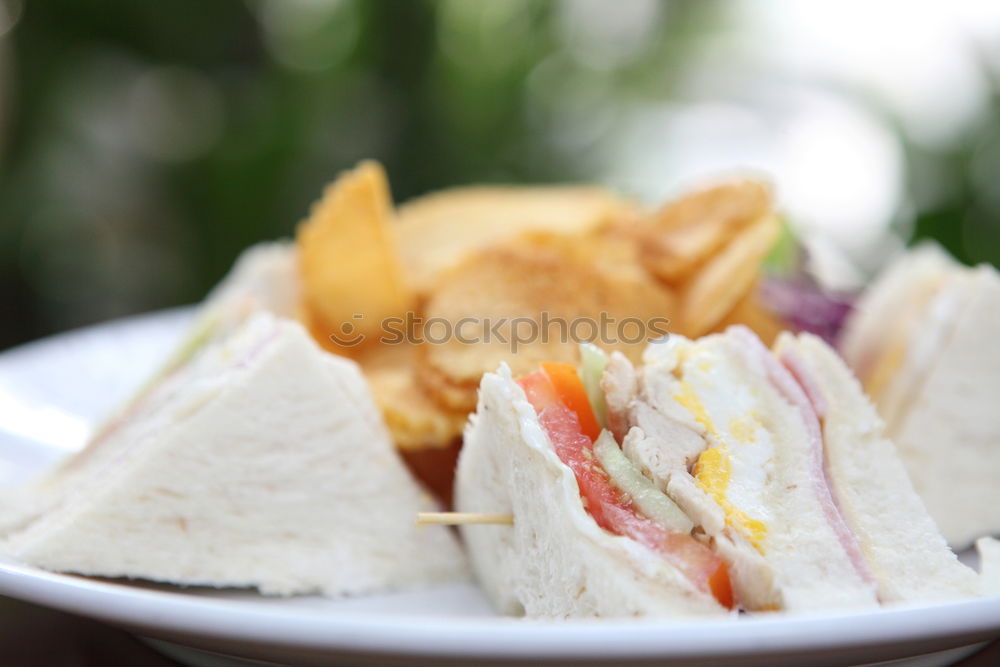 Similar – Image, Stock Photo Fresh healthy sandwich with bread, ham and vegetables.