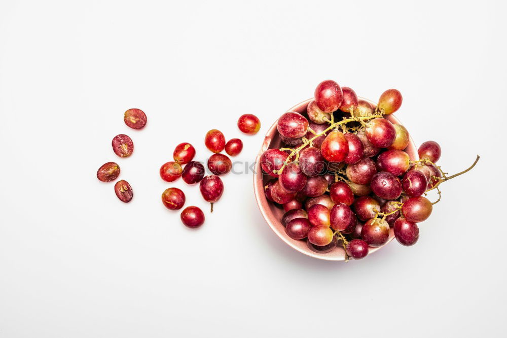 Image, Stock Photo Blue bowl full of fresh organic cherries on pink background