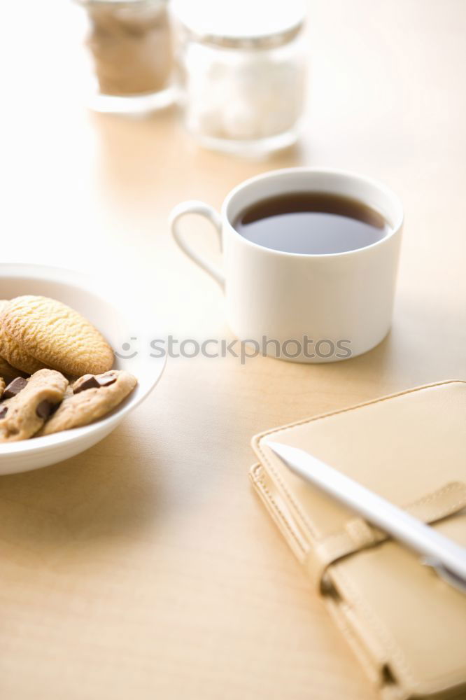 Similar – Image, Stock Photo A few books with cup of coffee and cookies on wooden floor