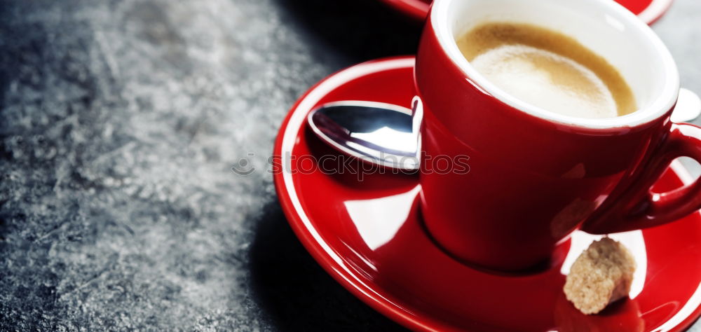 Image, Stock Photo Espresso coffee in enamel cup on bed