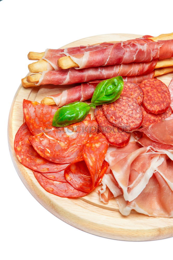 Similar – Image, Stock Photo Bruschetta with Italian sausage, ham and pesto