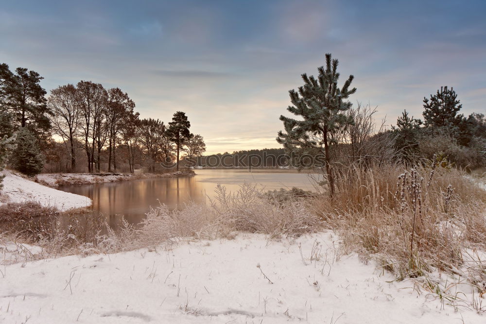 Similar – Image, Stock Photo Cold snowy morning on the lake. Late autumn