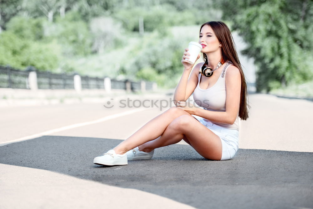 Similar – Image, Stock Photo Happy woman taking a break from jogging.