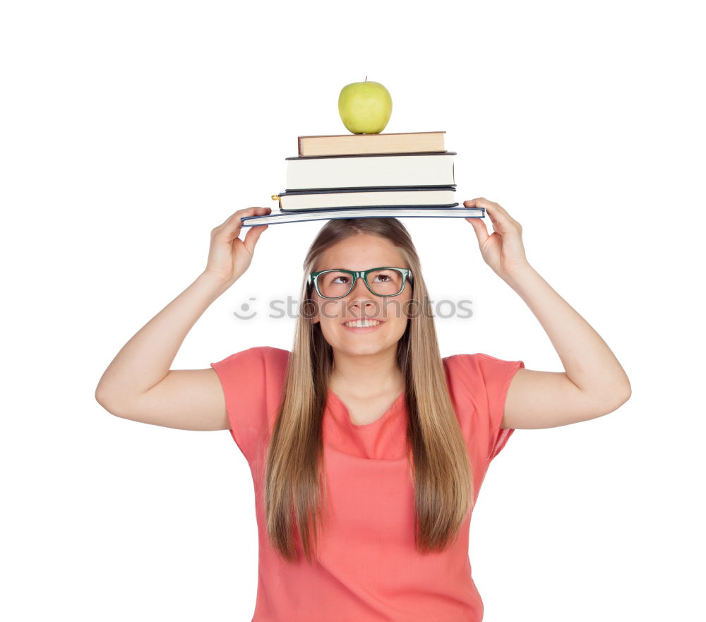 Similar – #A4# Knowledge and the woman in balance with her books