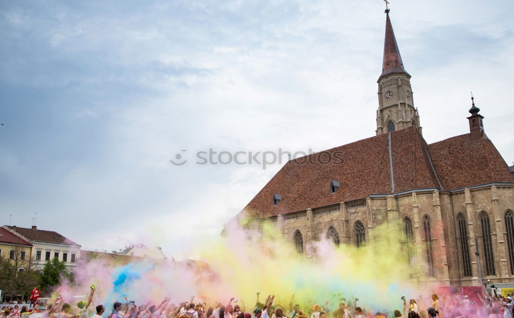 Image, Stock Photo many rainbow flags of the queer community at the CSD in Cologne. Cologne Cathedral in the background