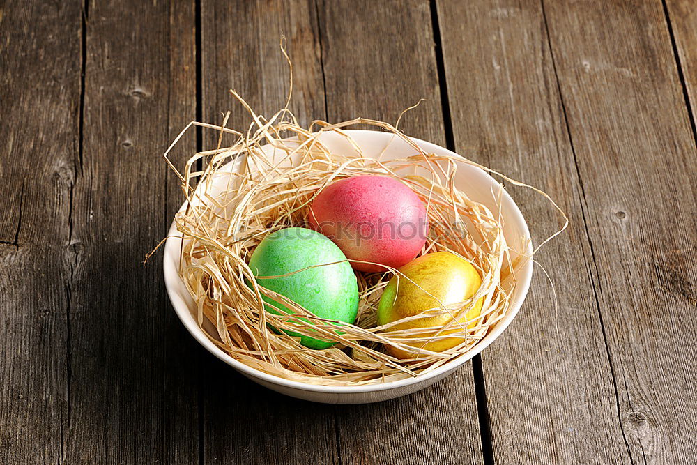 Similar – Image, Stock Photo Easter eggs in a basket on wooden background