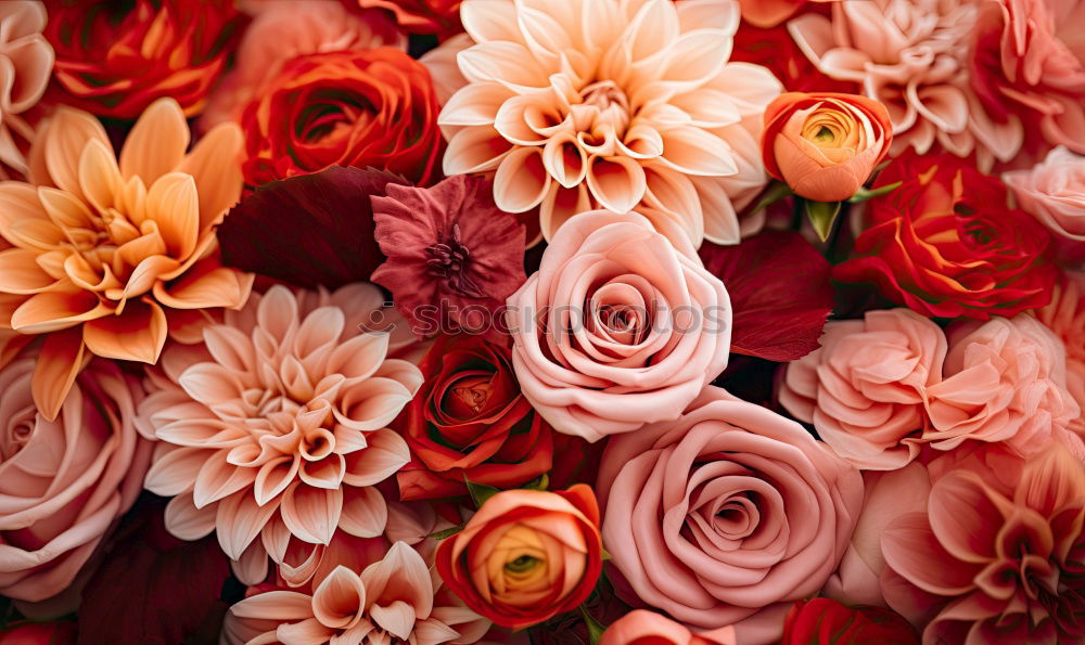 Image, Stock Photo Summer flowers on red wooden table