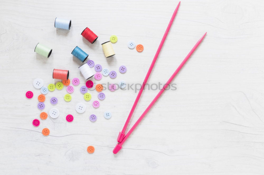 Similar – Image, Stock Photo Set of scattered sewing accessories on white wooden table