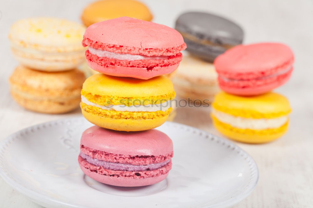 Similar – Image, Stock Photo Colorful macarons on white wooden table