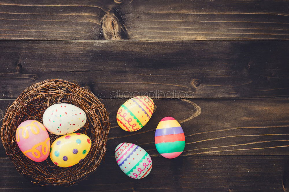 Similar – Easter eggs in hay nest on a rustic wooden background