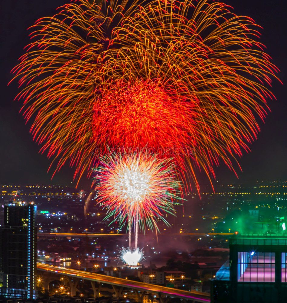 Similar – New Year’s Eve fireworks with TV tower (historical) III