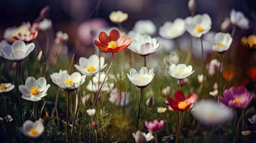 Weiße Blumen im Wald nahe einer Quelle