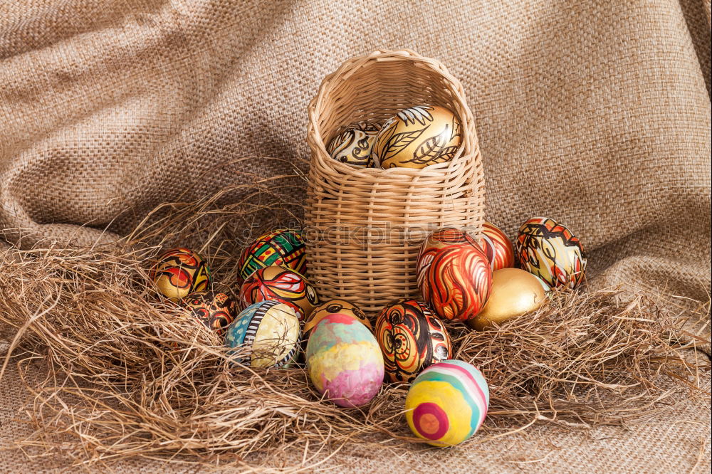 Similar – Image, Stock Photo Easter eggs in a basket on wooden background