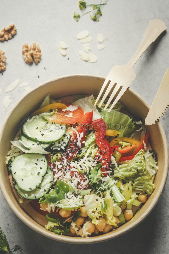 Similar – Image, Stock Photo Vegan Buddha bowl with fresh raw vegetables and quinoa