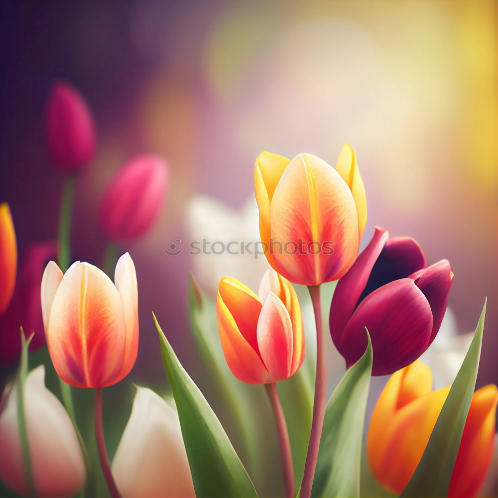 Similar – Image, Stock Photo Spring greeting yellow pink red flowers bouquet of flowers