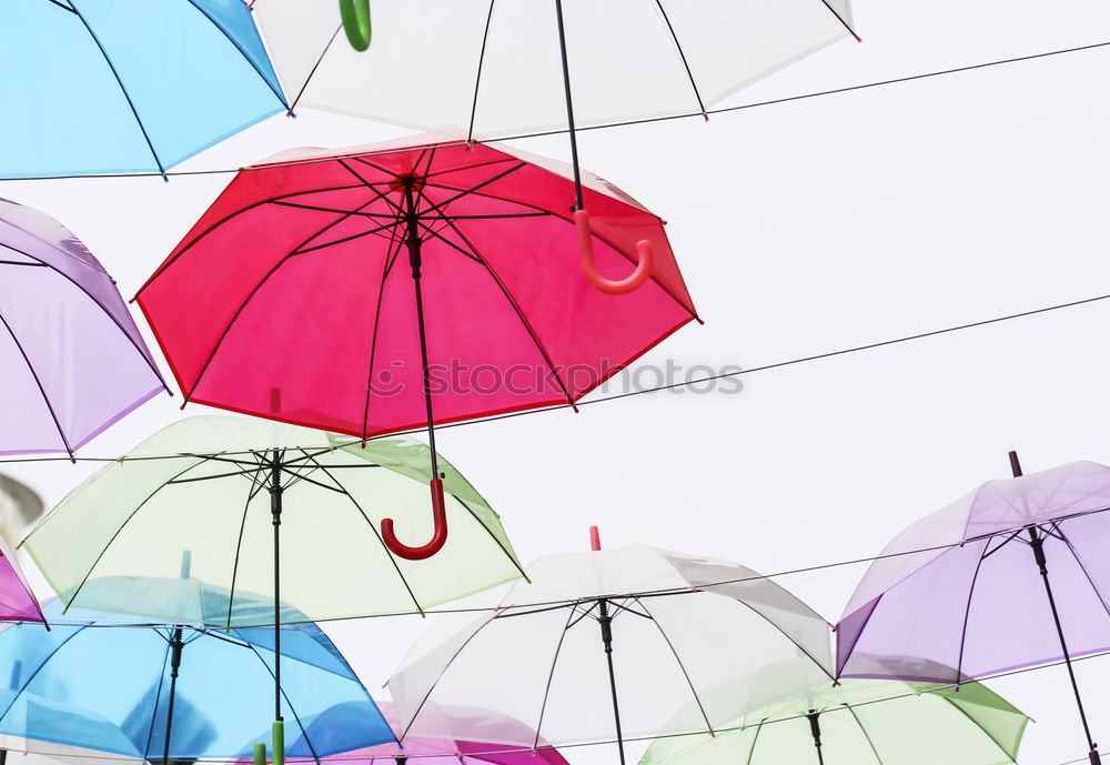 Image, Stock Photo umbrellas pink sky white clouds