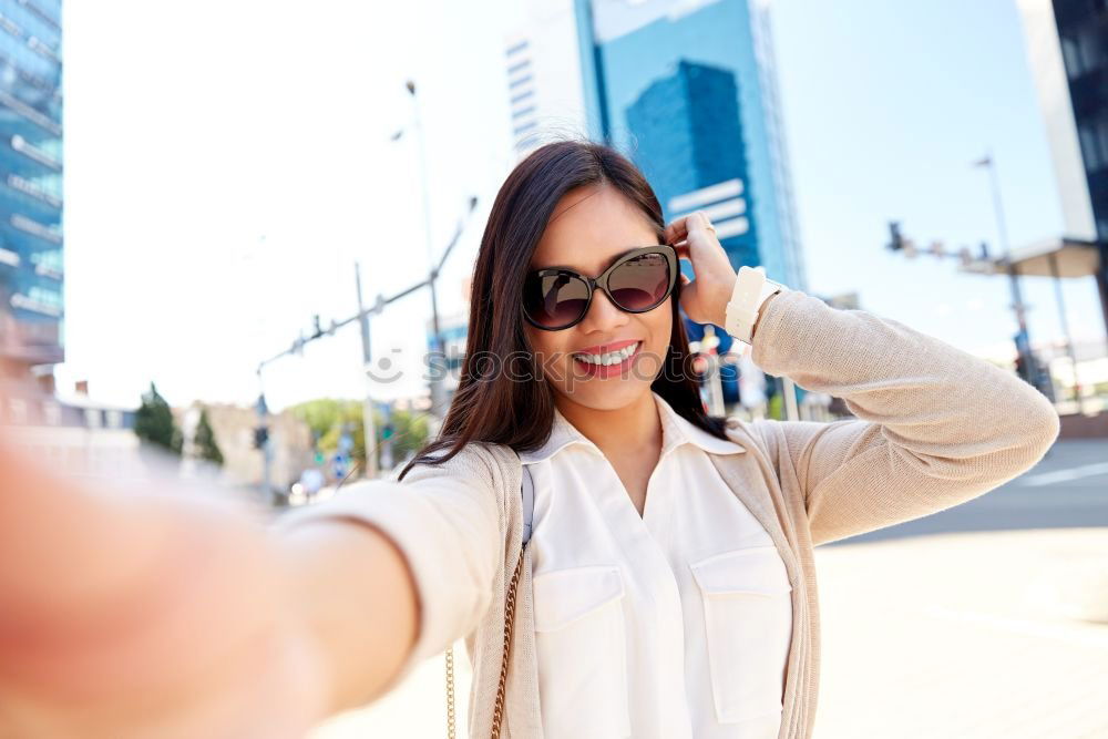 Similar – Image, Stock Photo Laughing woman posing at street