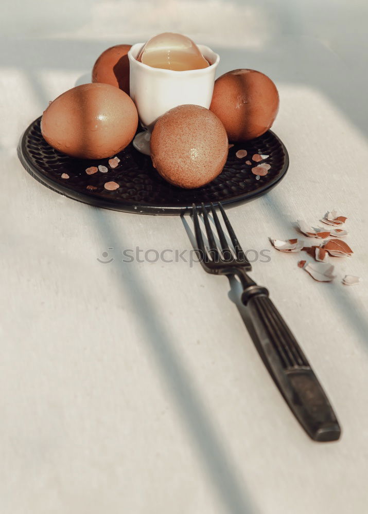 Image, Stock Photo Boiled eggs breakfast table