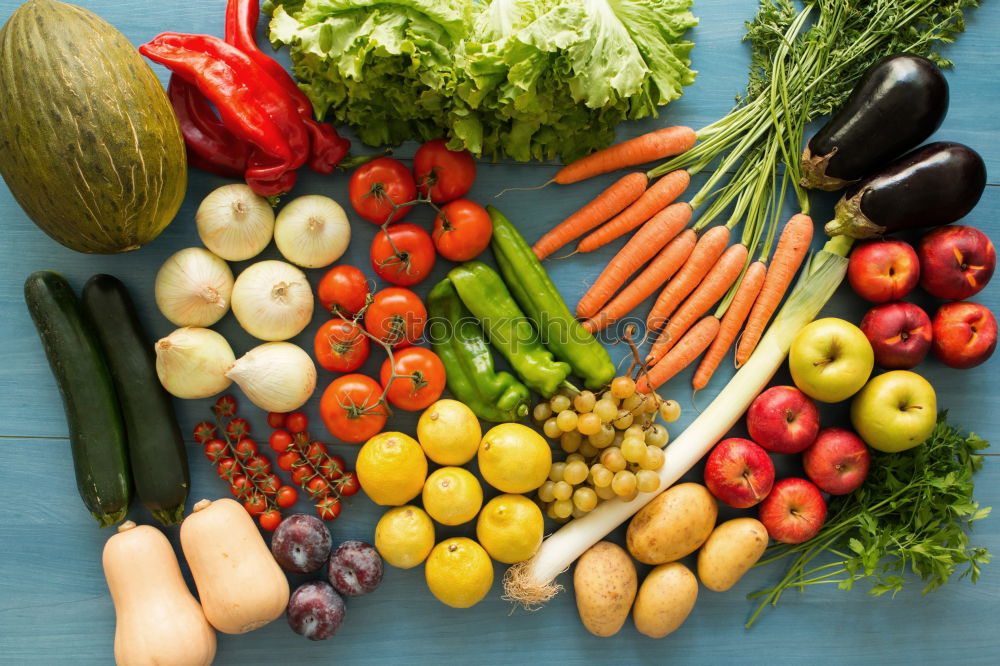 Similar – Linen sack with assorted vegetables on table