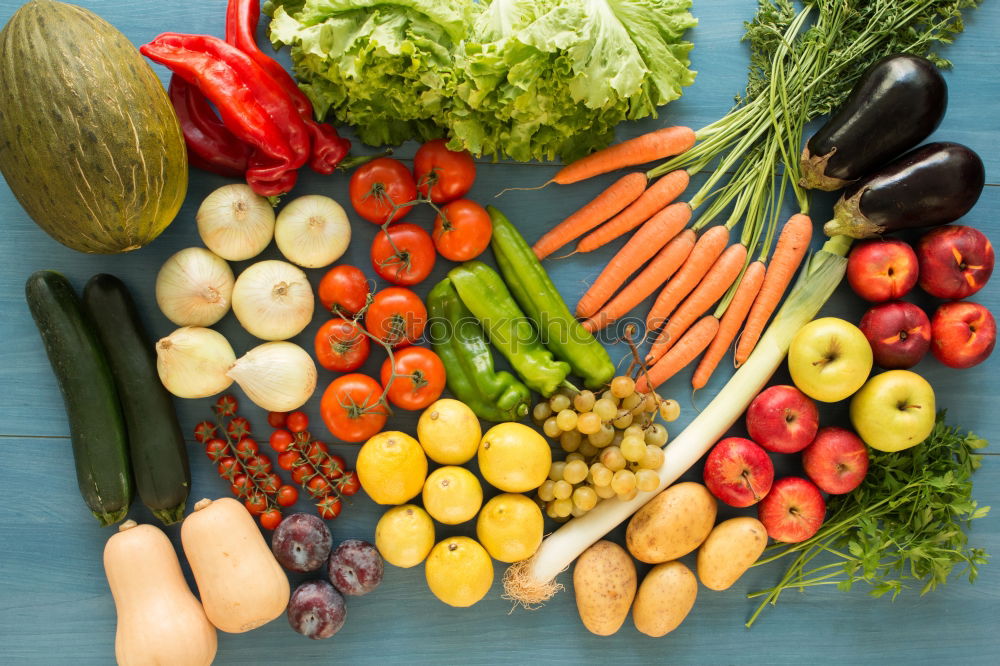 Similar – Linen sack with assorted vegetables on table