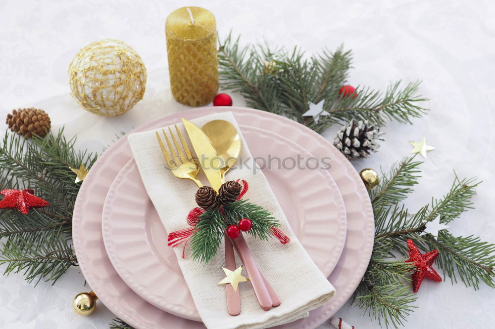 Similar – Image, Stock Photo Silver and golden Christmas Table Setting