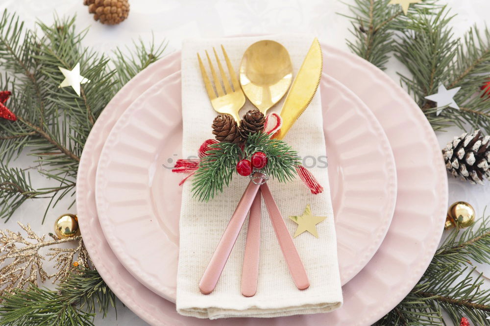 Image, Stock Photo christmas place setting and aquamarine and gold colors