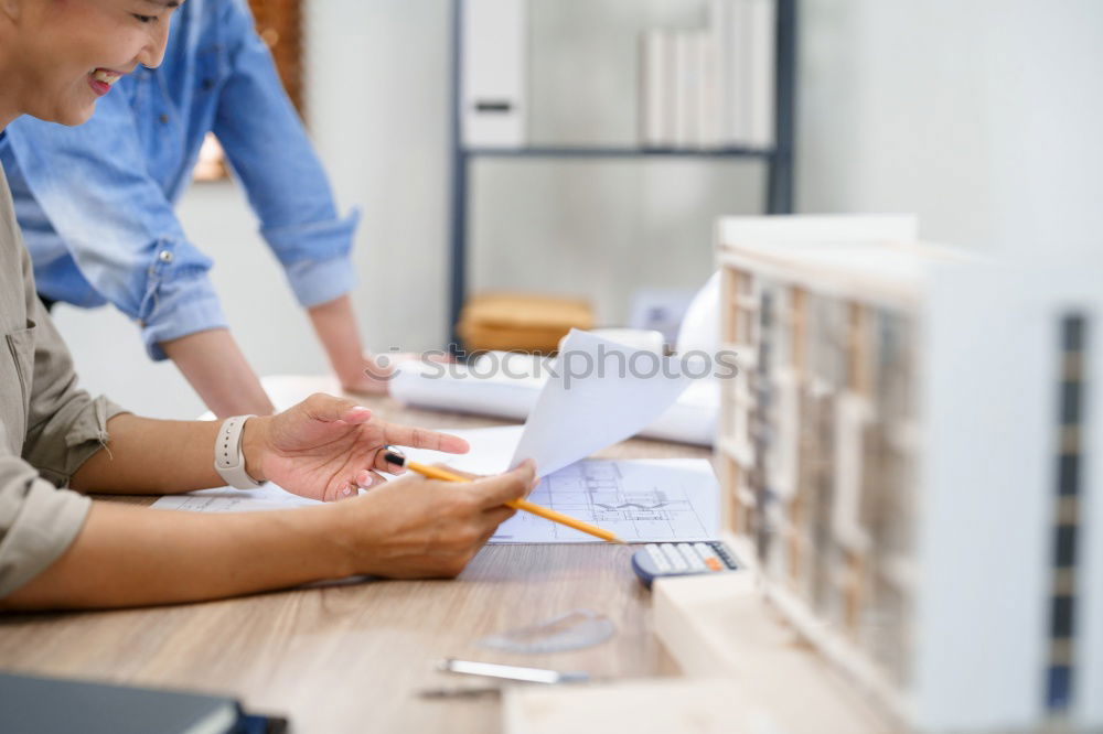 Similar – Image, Stock Photo Young woman with very short haircut with smart phone