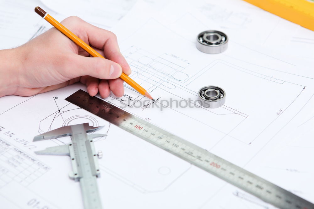 Image, Stock Photo Architect or planner working on drawings for construction