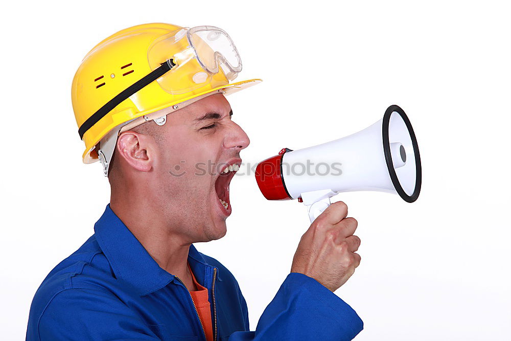 Similar – Image, Stock Photo Woman in warning vest making announcement with megaphone