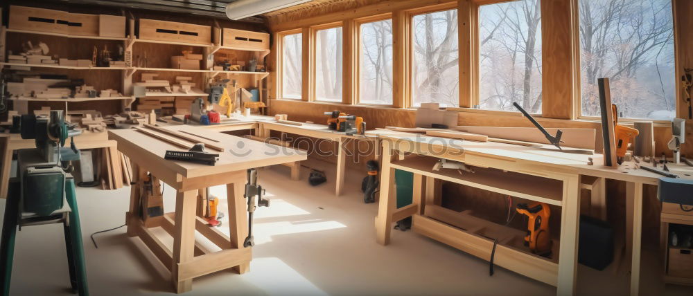 Similar – Image, Stock Photo Man doing woodwork in carpentry. Carpentry workshop