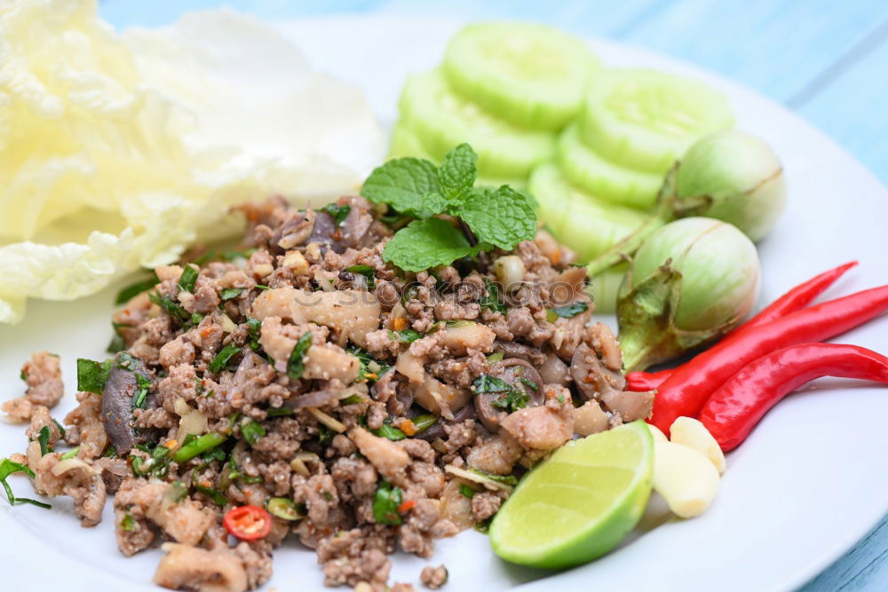 Similar – Image, Stock Photo Quinoa bowl with tomatoes, zucchini and lime