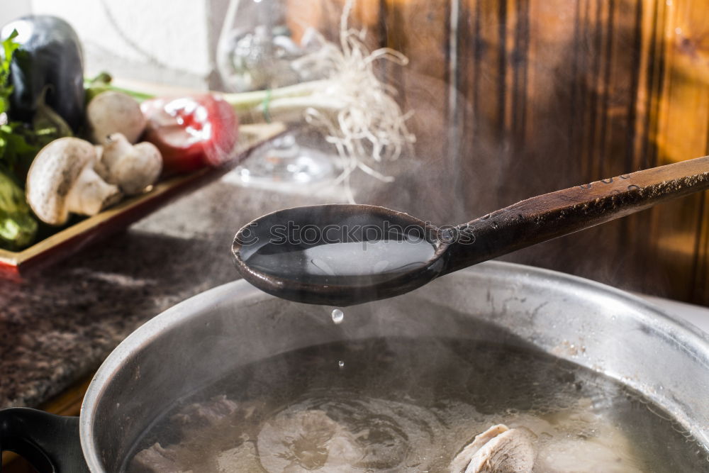 Similar – Image, Stock Photo spaghetti carbonara in a pan, cooking, kitchen, delicious